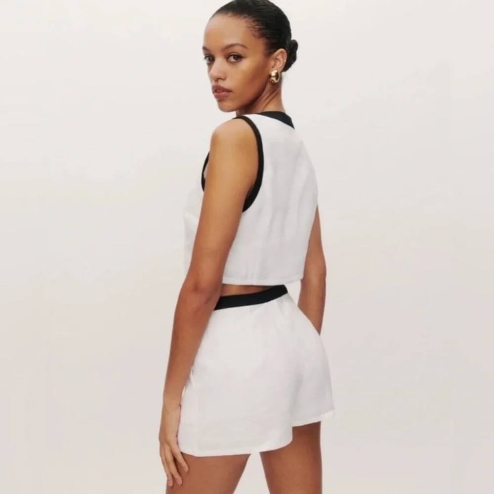 NEW Reformation Roxy Linen Two Piece Skort in White Black Contrast | size 4